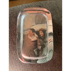 Ronald & Nancy Reagan Vintage Heavy Paperweight Glass Departing Whitehouse